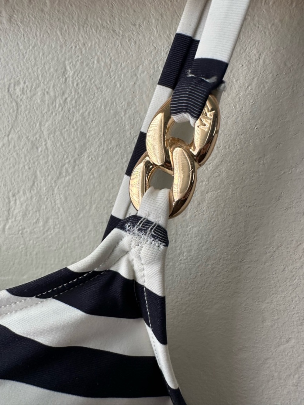 NWT Michael Kors Ruched Chain-Link One-Piece Swim - Navy/White Stripe Size 10 - Picture 5 of 9